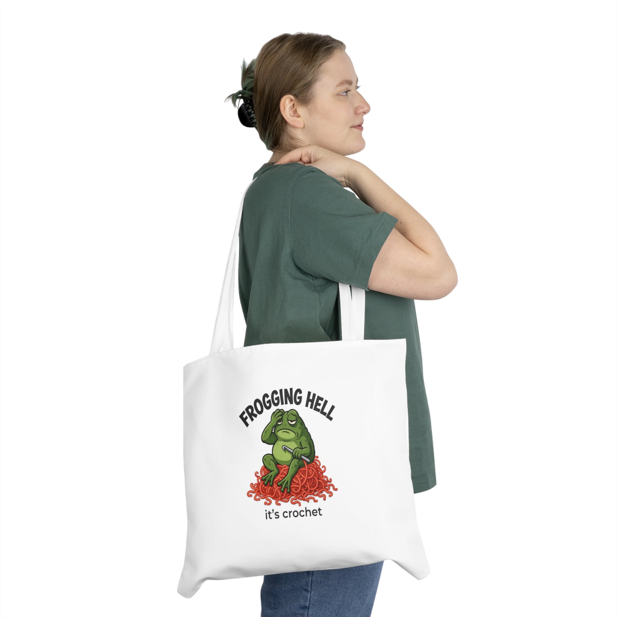 Crochet Frog Tote Bag — "Frogging Hell It's Crochet" Shoulder Tote