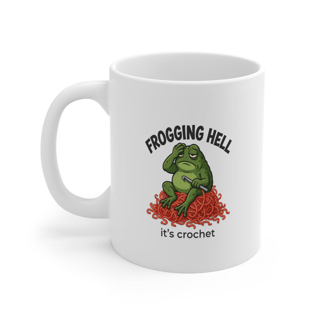 Ceramic Mug — "Frogging Hell" Funny Crochet Frog Coffee Cup (11oz)