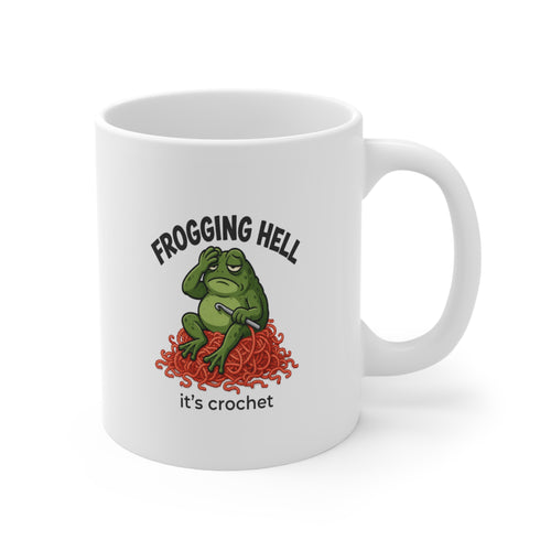 Ceramic Mug — "Frogging Hell" Funny Crochet Frog Coffee Cup (11oz)